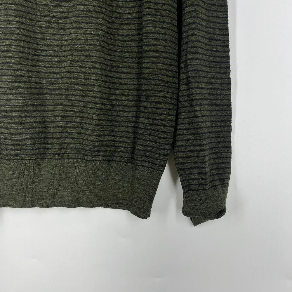Banana Republic Mens Extra Fine Merino Wool Henley Sweater Olive Green Striped L